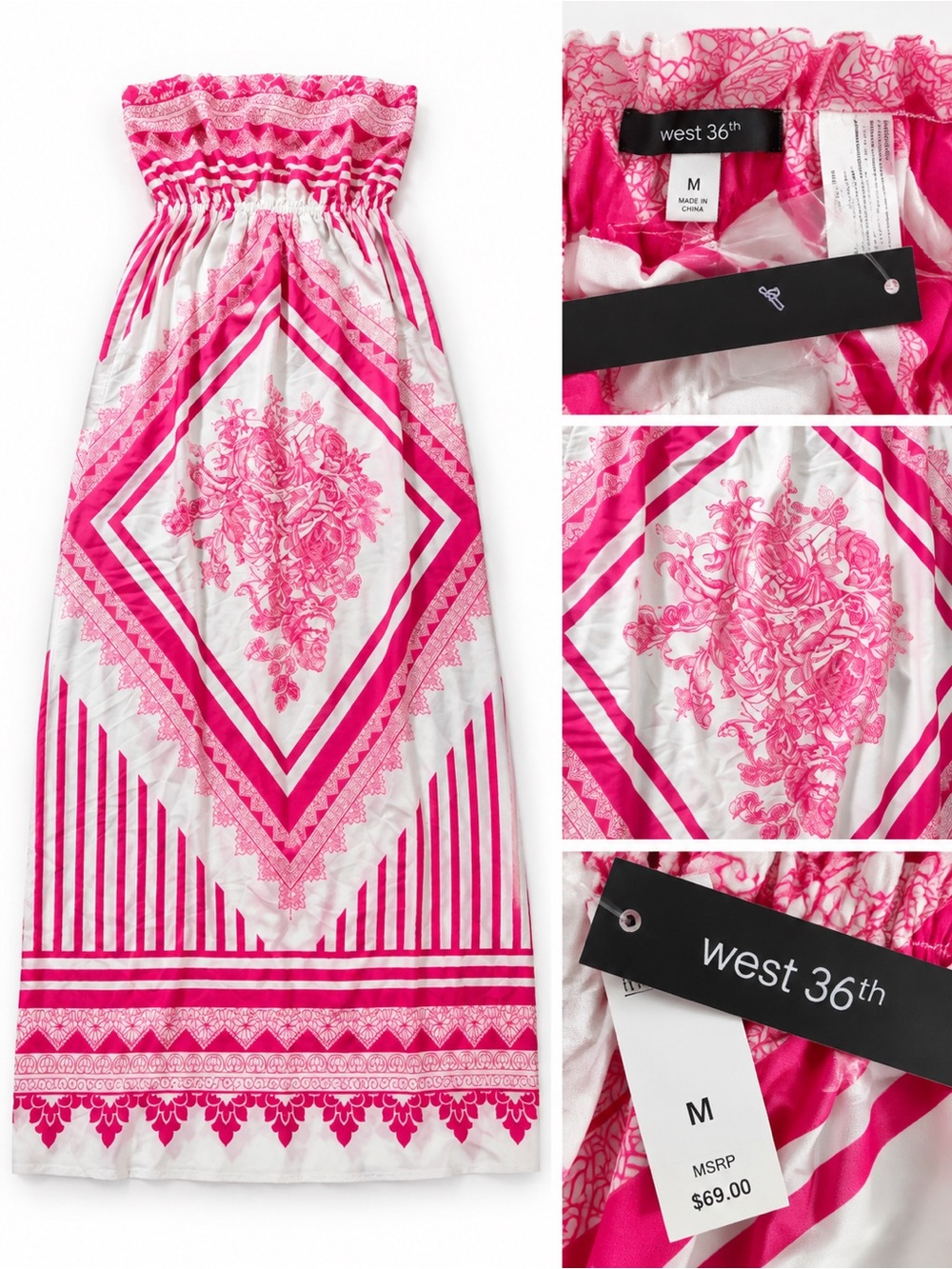 West 36th Strapless Pink & White Maxi Dress NWT Size Medium